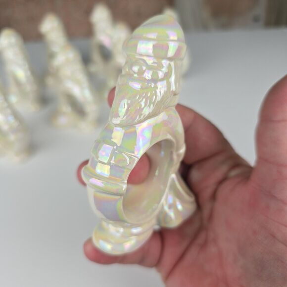 8 pc Vintage Iridescent Santa Claus Lusterware Napkin Rings Holders Christmas - Picture 5 of 12